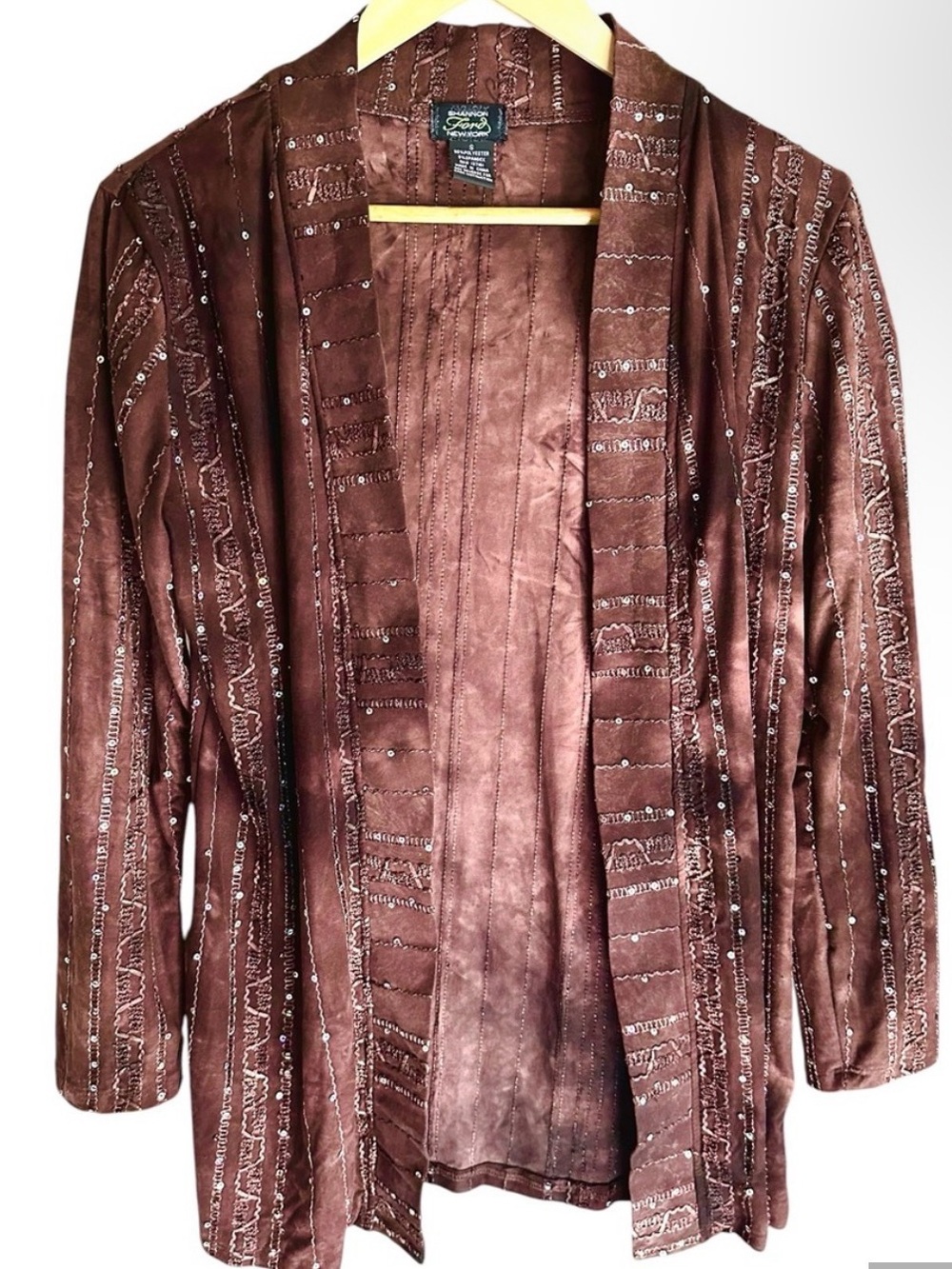 Shannon Ford NY Brown Embellished Open Front Lightweight Cardigan S